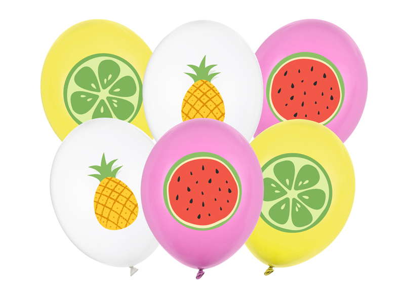 Balony 30 cm, Owoce, mix (1 op. / 6 szt.)