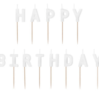 Świeczki urodzinowe Happy Birthday, 2.5 cm, biały (1 op. / 13 szt.)
