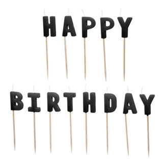 Świeczki urodzinowe Happy Birthday, 2.5 cm, czarny (1 op. / 13 szt.)