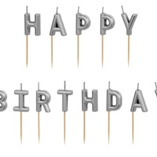 Świeczki urodzinowe Happy Birthday, 2.5 cm, srebrny (1 op. / 13 szt.)