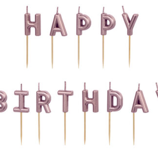 Świeczki urodzinowe Happy Birthday, 2.5 cm, różowe złoto (1 op. / 13 szt.)