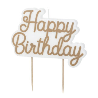 Świeczka urodzinowa Happy Birthday, zimny złoty, 7.5×10 cm