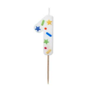 Świeczka urodzinowa Cyfra ''1'', biała konfetti, 5.5cm