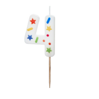 Świeczka urodzinowa Cyfra ”4”, biała konfetti, 5.5cm