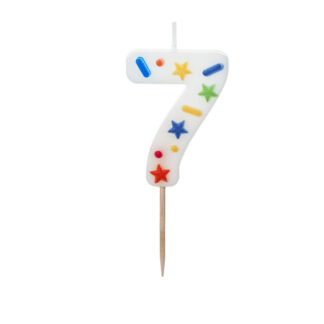 Świeczka urodzinowa Cyfra ''7'', biała konfetti, 5.5cm