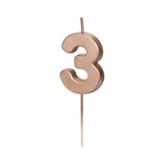 Świeczka urodzinowa Cyferka 3, różowe złoto, 4.5cm