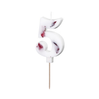Świeczka urodzinowa Cyfra ''5'', biała z płatkami kwiatów, 8 cm