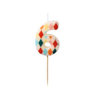 Świeczka urodzinowa Cyfra 6 Romby, 5,5 cm, mix