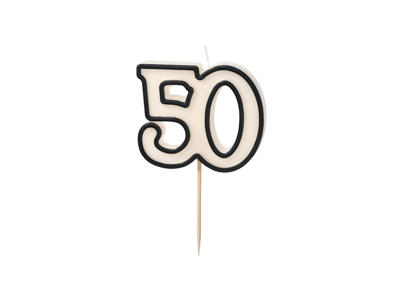 Świeczka urodzinowa liczba 50, 5,5cm, biało-czarny