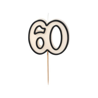Świeczka urodzinowa liczba 60, 5,5cm, biało-czarny