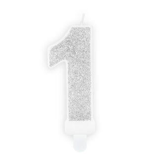 Świeczka urodzinowa Cyferka 1, srebrny, 7cm