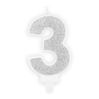 Świeczka urodzinowa Cyferka 3, srebrny, 7cm