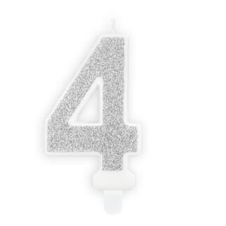 Świeczka urodzinowa Cyferka 4, srebrny, 7cm