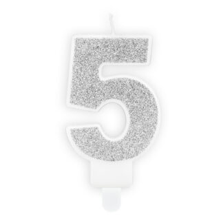 Świeczka urodzinowa Cyferka 5, srebrny, 7cm