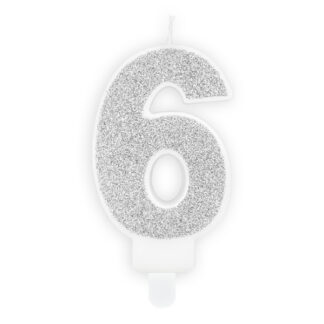 Świeczka urodzinowa Cyferka 6, srebrny, 7cm