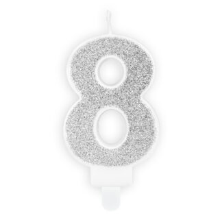 Świeczka urodzinowa Cyferka 8, srebrny, 7cm