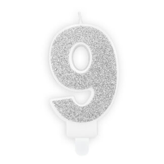 Świeczka urodzinowa Cyferka 9, srebrny, 7cm
