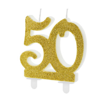 Świeczka urodzinowa liczba 50, złoty 7.5cm