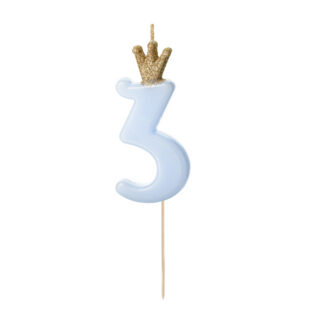 Świeczka urodzinowa Cyferka 3,  jasny niebieski, 9.5cm