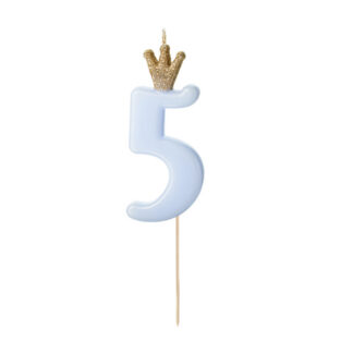 Świeczka urodzinowa Cyferka 5,  jasny niebieski, 9.5cm