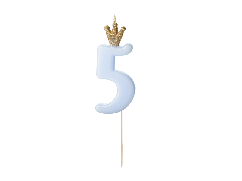 Świeczka urodzinowa Cyferka 5, jasny niebieski, 9.5cm