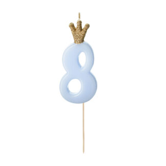 Świeczka urodzinowa Cyferka 8,  jasny niebieski, 9.5cm