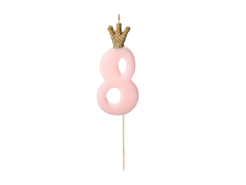 Świeczka urodzinowa Cyferka 8, jasny różowy, 9.5cm
