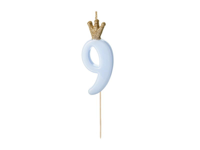 Świeczka urodzinowa Cyferka 9, jasny niebieski, 9.5cm