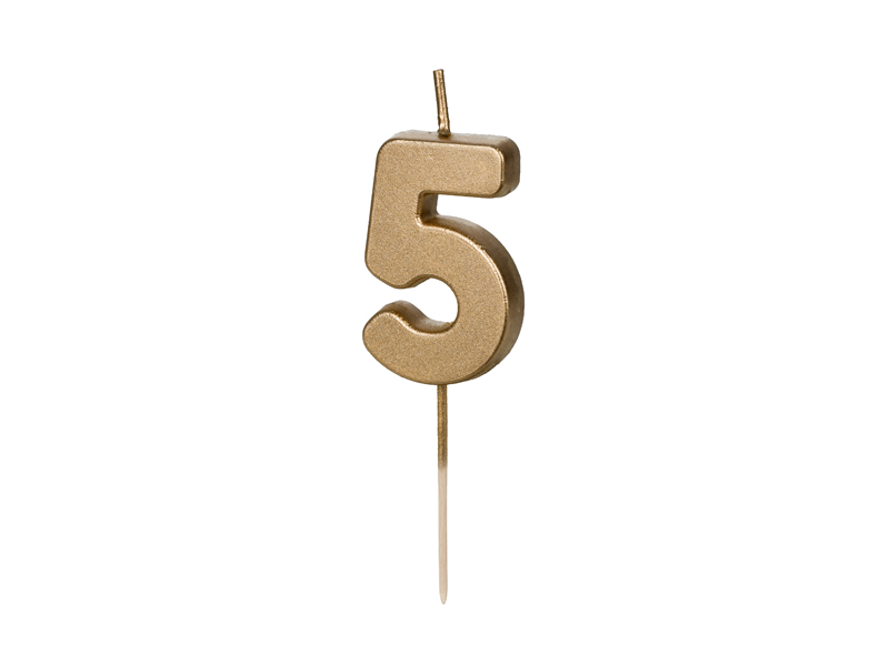 Świeczka urodzinowa Cyferka 5, 4.5 cm, złoty