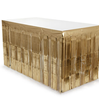 Skirting foliowy z frędzlami, elegancki złoty, 300x80cm