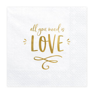 Serwetki – All you need is love, biały, 33x33cm (1 op. / 20 szt.)