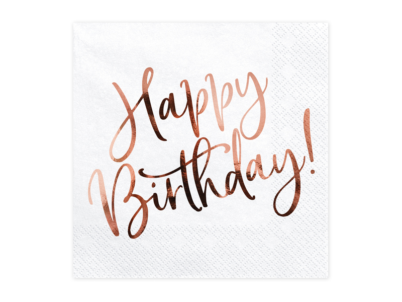 Serwetki Happy Birthday, biały, 33x33cm (1 op. / 20 szt.)