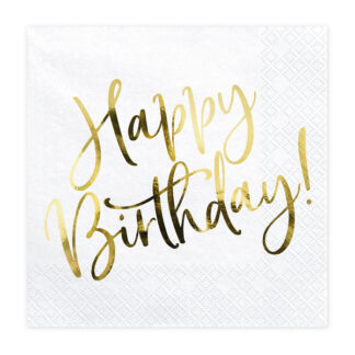 Serwetki Happy Birthday, biały, 33x33cm (1 op. / 20 szt.)