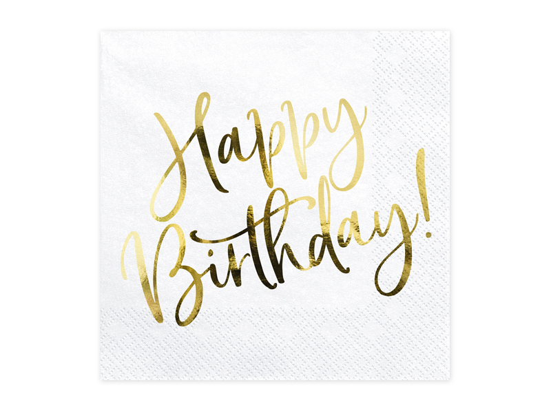 Serwetki Happy Birthday, biały, 33x33cm (1 op. / 20 szt.)