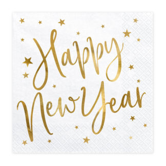 Serwetki Happy New Year, biały, 33x33cm (1 op. / 20 szt.)