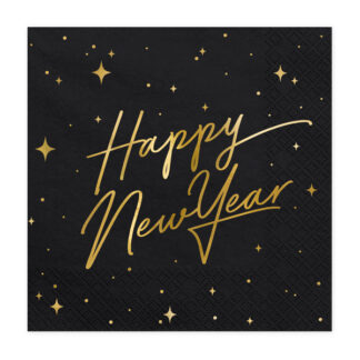 Serwetki Happy New Year, czarny, 33x33cm (1 op. / 20 szt.)