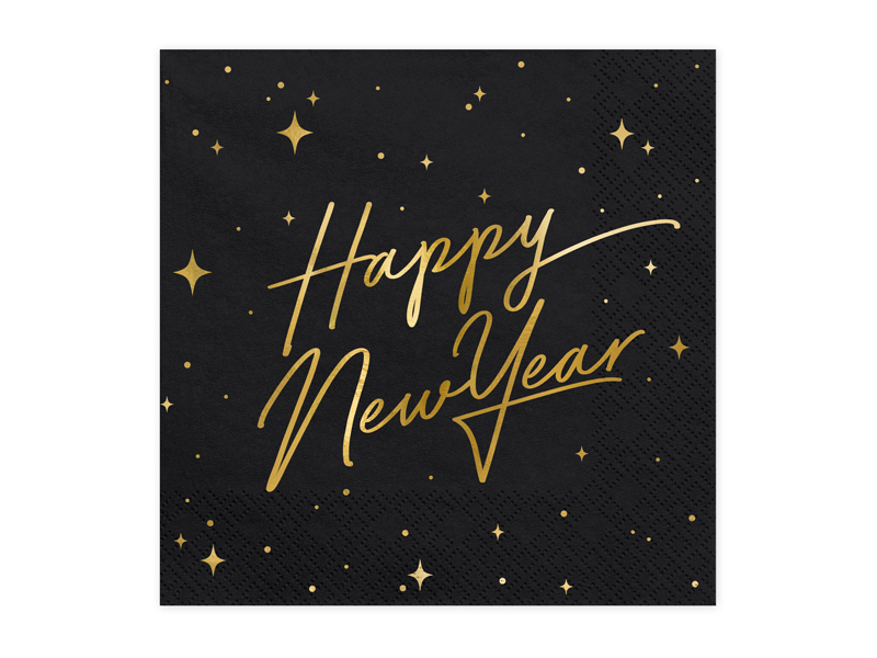 Serwetki Happy New Year, czarny, 33x33cm (1 op. / 20 szt.)