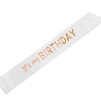 Szarfa ”It’s my birthday”, 79×9.4, biały
