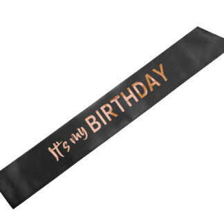 Szarfa ”It’s my birthday”, 79×9.4, czarny