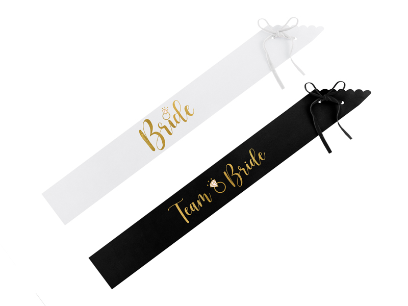 Szarfy Bride to be i Bride, czarne i biała (1 op. / 6 szt.)