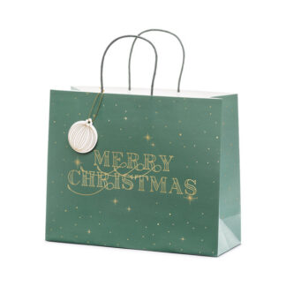 Torebka na prezenty Merry Christmas, butelkowa zieleń, 32.5×26.5×11.5cm