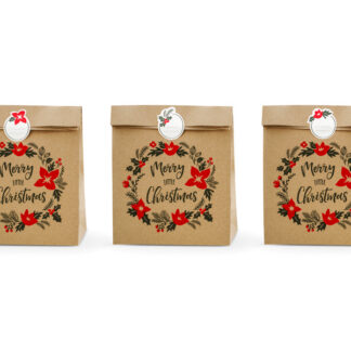 Torebki na prezenty Merry Little Christmas, kraft, 25x11x27cm (1 op. / 3 szt.)