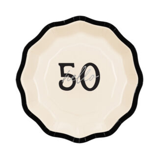 Talerzyki papierowe ”Hello 50”, mix, 18 cm (1 op. / 6 szt.)