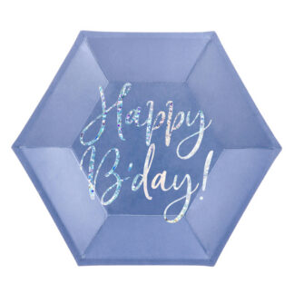 Talerzyki Happy B'day!, granatowy, 20cm (1 op. / 6 szt.)