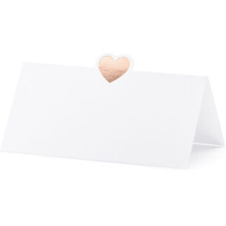 Wizytówki na stół – Serce, różowe złoto, 10x5cm (1 op. / 10 szt.)