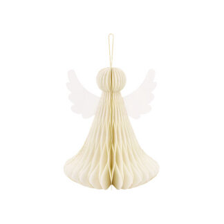 Dekoracja papierowa honeycomb Aniołek, kość słoniowa, 24 cm
