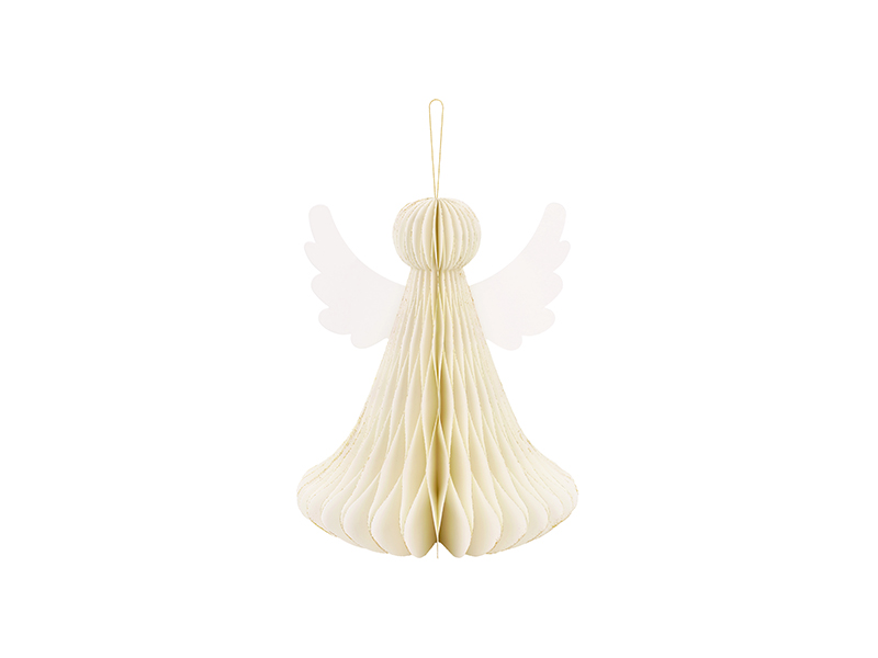 Dekoracja papierowa honeycomb Aniołek, kość słoniowa, 24 cm