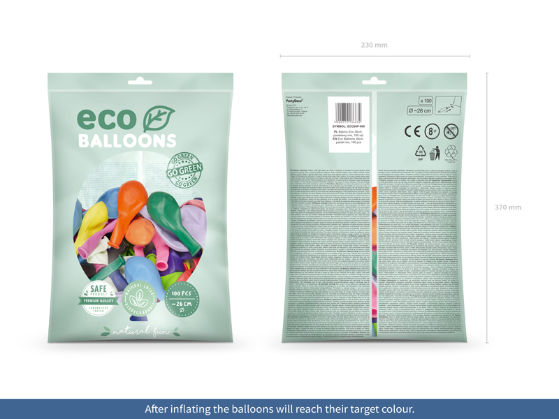 Balony Eco 26cm pastelowe, mix (1 op. / 100 szt.) - obrazek 2