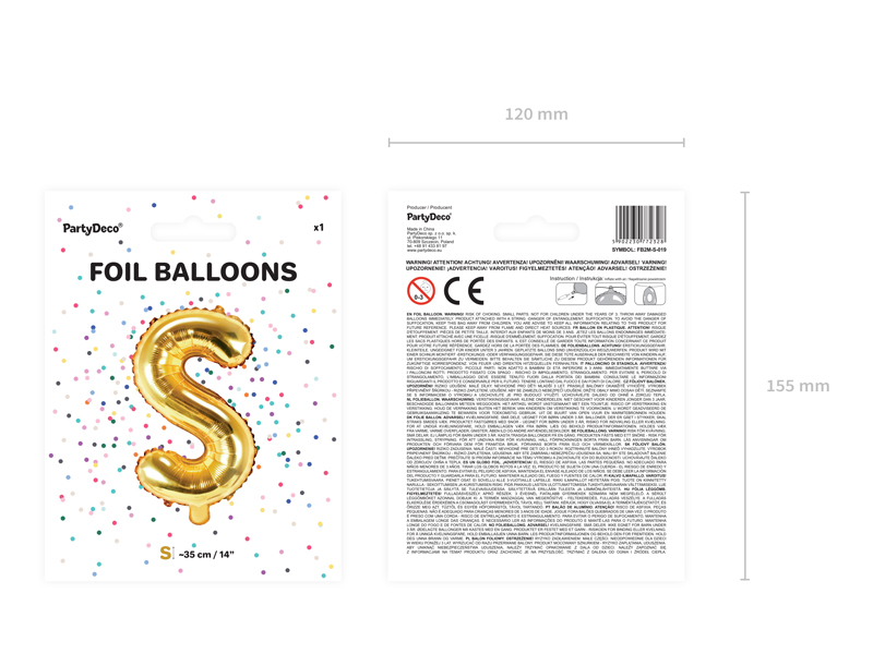 Balon foliowy Litera ''S'', 35cm, złoty - obrazek 5