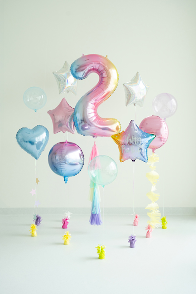 Balon foliowy Cyfra ''2'', 86cm, pastelowy tęczowy - obrazek 2